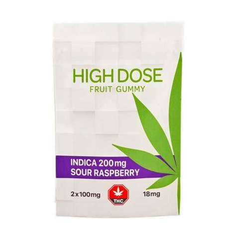 High Dose Fruit Gummy – Sour Raspberry 200mg THC (Indica)