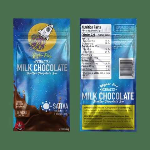 Higher Fire Extracts – Shatter Chocolate Bar – Milk Chocolate 2000mg THC (Sativa)