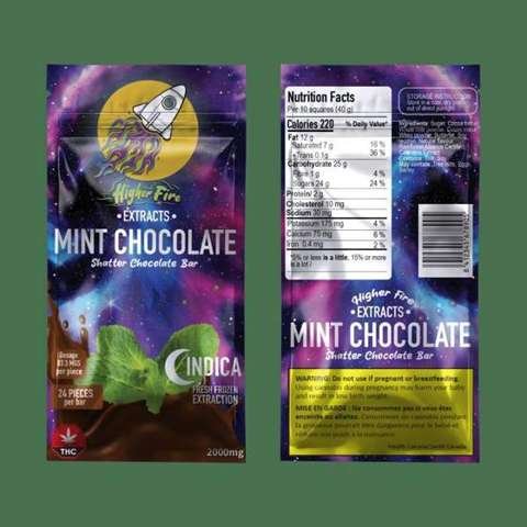 Higher Fire Extracts – Shatter Chocolate Bar – Mint 2000mg THC (Indica)