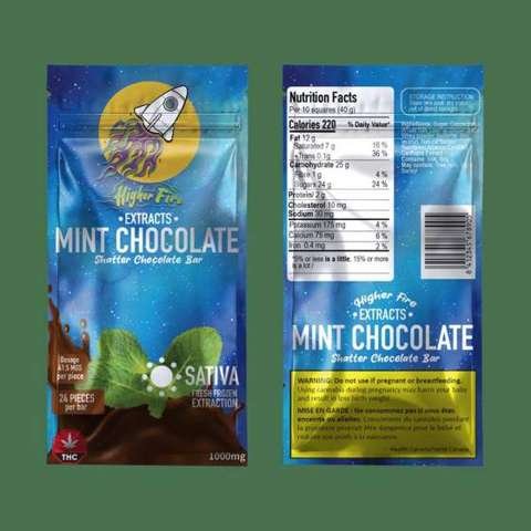 Higher Fire Extracts – Shatter Chocolate Bar – Mint 1000mg THC (Sativa)
