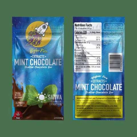 Higher Fire Extracts – Shatter Chocolate Bar – Mint 2000mg THC (Sativa)