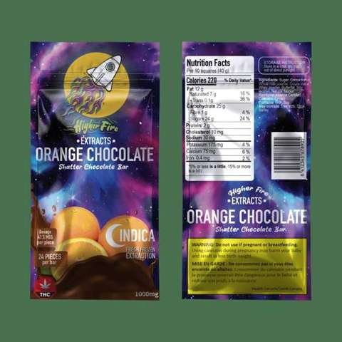 Higher Fire Extracts – Shatter Chocolate Bar – Orange 1000mg THC (Indica)