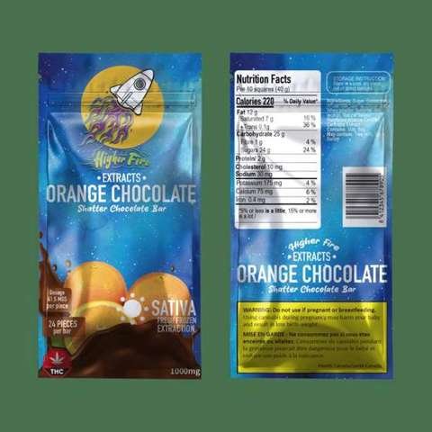 Higher Fire Extracts – Shatter Chocolate Bar – Orange 1000mg THC (Sativa)