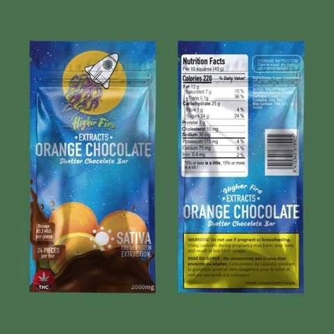 Higher Fire Extracts – Shatter Chocolate Bar – Orange 2000mg THC (Sativa)