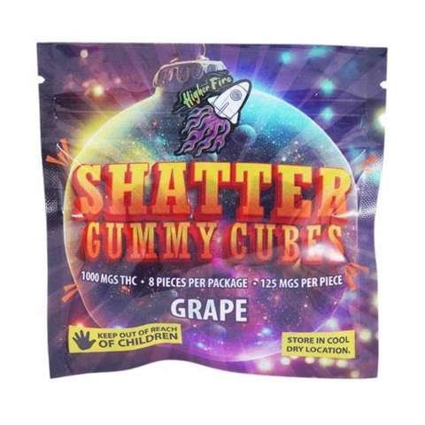 Higher Fire Extracts – Shatter Gummy Cubes – Grape 1000mg THC