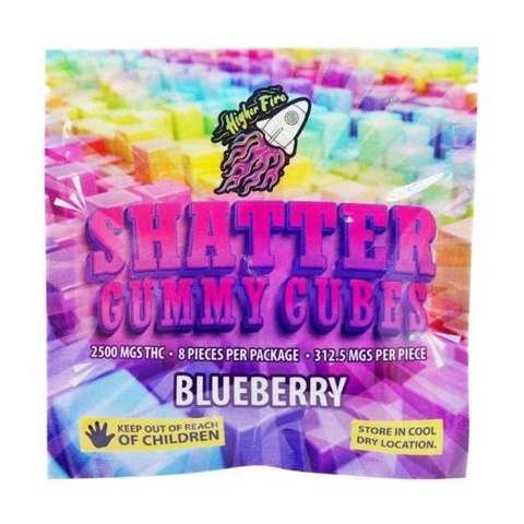 Higher Fire Extracts – Shatter Gummy Cubes – Blueberry 2500mg THC