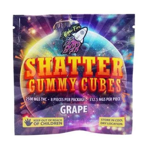 Higher Fire Extracts – Shatter Gummy Cubes – Grape 2500mg THC
