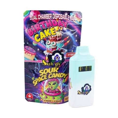 Sky High Extract – Dual Chamber Vape – Birthday Cake (Hybrid) + Sour Space Candy (Sativa) – (4 Grams + 4 Grams)