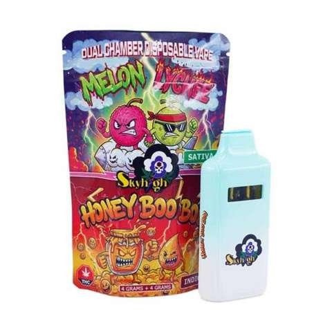 Sky High Extract – Dual Chamber Vape – Melon Lychee (Sativa) + Honey Boo Boo (Indica) – (4 Grams + 4 Grams)