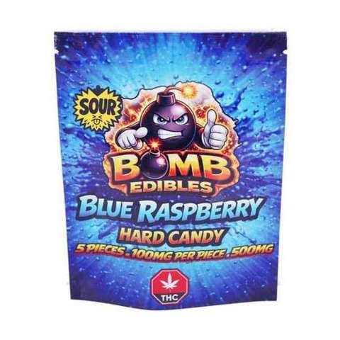 Bomb Edibles – 500mg THC Hard Candy – Sour Blue Raspberry
