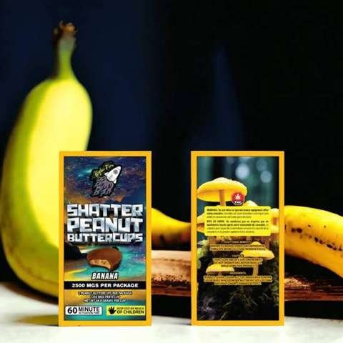 Higher Fire Extracts – Shatter Peanut Butter Chocolate Cups – Banana 2500mg THC