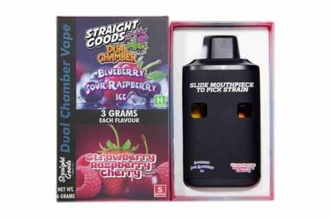 Straight Goods – Dual Chamber Vape –  Blueberry Sour Raspberry Ice + Strawberry Raspberry Cherry (3 Grams + 3 Grams)