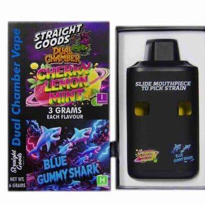 Straight Goods – Dual Chamber Vape – Cherry Lemon Mint + Blue Gummy Shark (3 Grams + 3 Grams)