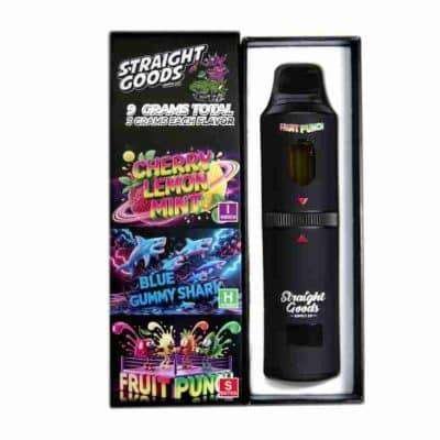 Straight Goods – Triple Chamber Vape – Cherry Lemon Mint + Blue Gummy Shark + Fruit Punch (3 Grams + 3 Grams + 3 Gram)
