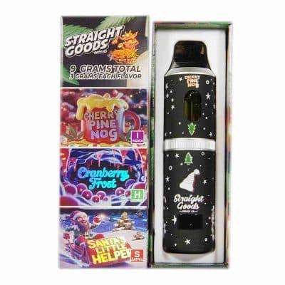 Straight Goods – Triple Chamber Vape – Christmas Series – Cherry Pine Nog + Cranberry Frost + Santa’s Little Helper (3 Grams + 3 Grams + 3 Gram)