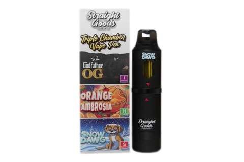Straight Goods – Triple Chamber Vape – Godfather OG + Orange Ambrosia + Snow Dawg (3 Grams + 3 Grams + 3 Gram)