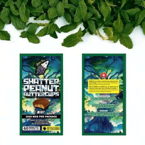 Higher Fire Extracts – Shatter Peanut Butter Chocolate Cups – Mint 2500mg THC